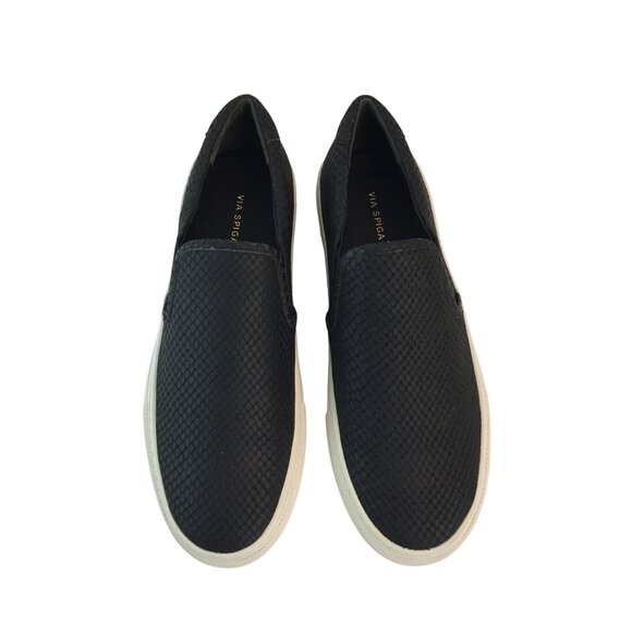 Via Spiga Sara2 Snake Embossed Sneakers Black Womens Sz 6.5 Slip On NEW - Picture 4 of 11